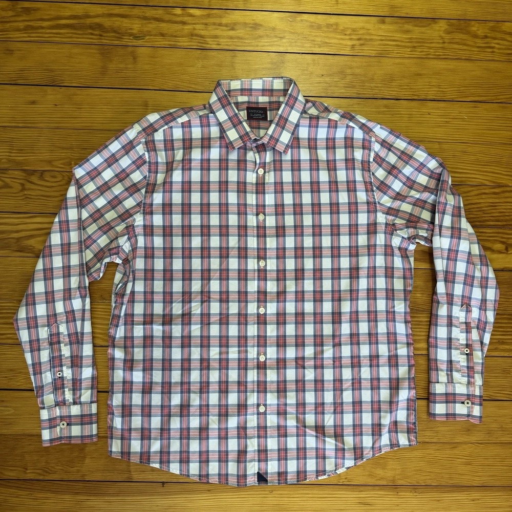 UNTUCKit Tour De Paz Plaid Shirt Long Sleeve Button Up Nylon Blend Men's XL - Picture 2 of 11